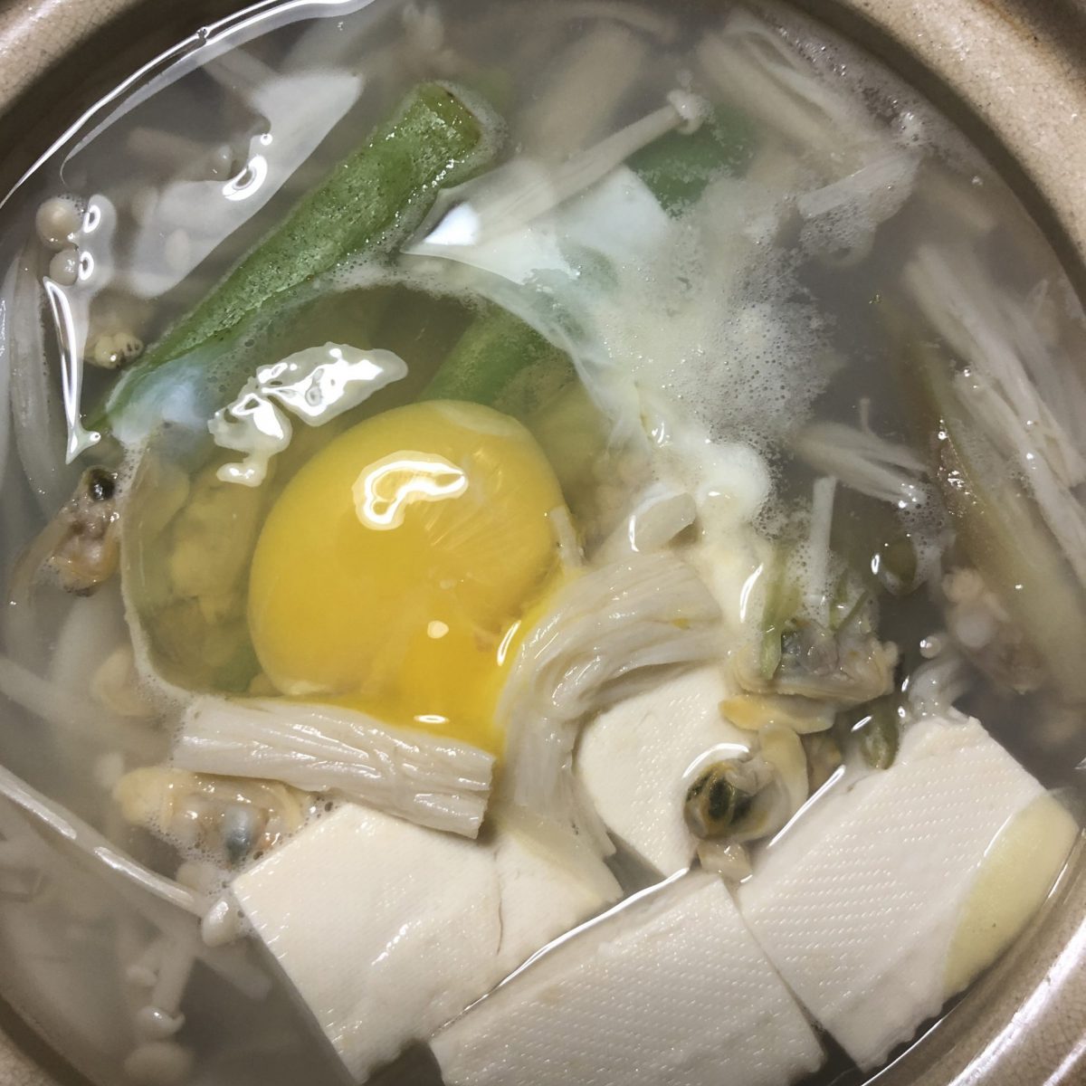 ワンと豆腐鍋＋温泉卵